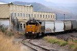 UP SD40N #1901 leads the northbound Cache Valley local (LCG-41C) past the old pea canning plant in Franklin, ID. June 23, 2021